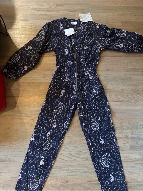 Isabel Etoile Marant Pants - Womens Navy Printed Long-Sleeve Zip-Front Jumpsuit